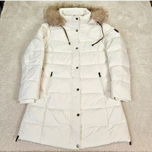 Lauren Ralph Lauren Heritage Down Feather Fill Puffer Coat Fur Trim Hood Size M